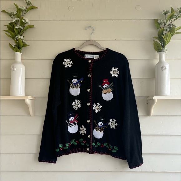 B.P. Design Snowman Christmas Sweater with Holly Berries Size Large - Picture 2 of 14